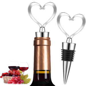 10pcs Silver Heart Wine Bottle Stopper Reusable Rubber Plug Suitable for Wine Champagne Beer Holiday Party Wedding Decorations