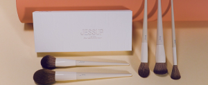 Jessup 5pcs Makeup Brush SetVegan Soft Face Brushes Foundation Blush Contour Highlighter Fluffy Powder Light Grey T493