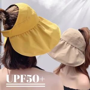 หมวกบังแดดปีกกว้างด้านบนว่างเปล่าสำหรับผู้หญิงหมวกถังกันแดดร่มกันแดดกันแดดสำหรับหมวกชายทะเลกลางแจ้งฤดูร้อน