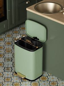 Retro Foot Pedal Kitchen Trash Can Green American Style Living Room High Value Luxury Cover Flip Top Household Cleaning Tool