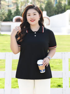 plus Size Polo Neck T-Shirt Women Summer New Loose Belly Covering Slim Short Sleeve Casual Cotton Blend High Waist A-Line Dress