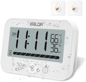 Baldr phòng tắm không thấm nước Đồng hồ cảm ứng kỹ thuật số LCD tắm đếm ngược Đồng hồ treo tường ẩm kế Nhiệt kế nhà bếp báo động âm thanh hẹn giờ