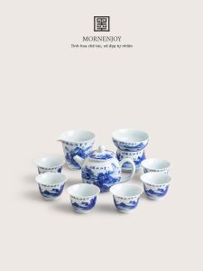 mornenjoy | Bộ Trà Sứ Bát Tràng Xanh và Trắng
