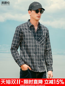 Enjeolon Mens Plaid Long Sleeve Cotton Shirt Casual Style Spring Autumn Fashion Breathable Outerwear Thin Coat