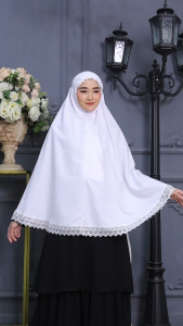 HMM - Bergo Umroh Haji Bahan Katun Premium Hijab Bersaku Renda Mewah Jumbo