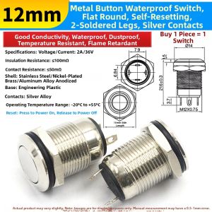 Risym | Metal Illuminated Waterproof Self-Latching Self-Resetting Push Button Switch 16/19/22mm 5A