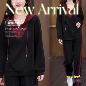 HUAXUNRAN | Casual Fashion Two-Piece Set Oversized Youthful Hooded Color Block Sweater