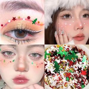เครื่องประดับตกแต่งหน้ารูปหิมะ แต่งหน้าด้วยเลื่อมสีคริสต์มาส ใบไม้ของต้นคริสต์มาส ผ้ากาวหน้ารูปหิมะ เครื่องประดับการแสดง