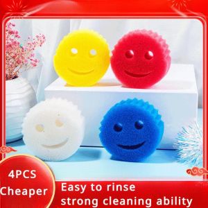2/4PCS Smiling Face Dishwashing Sponge Cloth Strong Scouring Pad Kitchen Bathroom Miracle Sponge Stain Odor Resistant Magic Wipe
