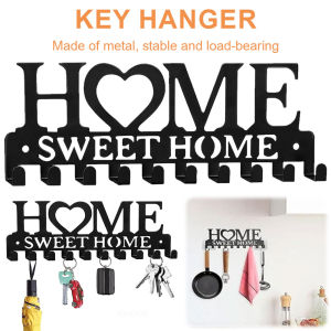 Sweet Home Decors Black Metal Key Holder Front Door Organizer Wall Mounted Rack Decorative Keychain Space Saver Hook Accessories Bedroom Kitchen And Dining Area AT