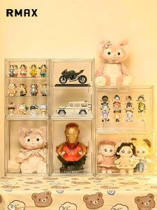 RMAX Transparent Acrylic Figure Storage Box Cotton Doll Blind Box Display Shelf Dustproof Toy Organizer for Childrens Bedroom