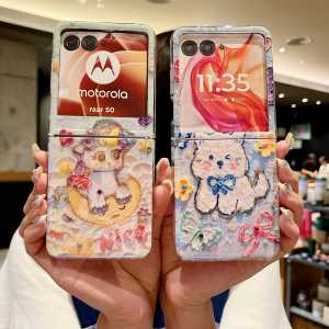 Cute Unicorn Oil Painting Motorola Razr60 Foldable Screen Phone Case New Blue Light Drip Glue Diamond Cartoon Girl Couple Hard Anti-Fall Protection Cover