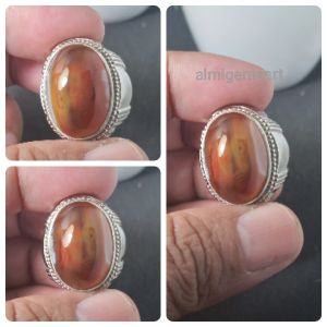 cincin batu akik motif kembang natural realpict