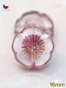 ลูกปัดวินเทจเจ็กซ์ 16 มม. 5 ดอกไม้ฮาวาย ทรงกลมแบน หินแก้ว DIY เครื่องประดับ อุปกรณ์ตัดเย็บ หินแก้ว