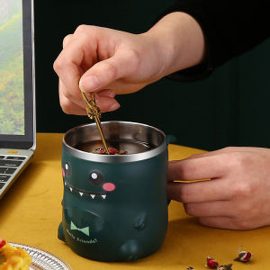 ขวดน้ำด้ามจับไดโนเสาร์แก้วหัดดื่มฝึกเด็กแก้วแบบมีหลอดไดโนเสาร์สแตนเลสขวดน้ำแก้วสำหรับเด็กโรงเรียนแก้วนักเรียน300มล.