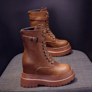 Giày Bốt Martin Tăng Chiều Cao Cho Nữ Giày Bốt Ngắn Đế Dày Phong Cách Anh Cổ Điển Đa Năng Mùa Xuân 2022 Giày Bốt Xe Máy