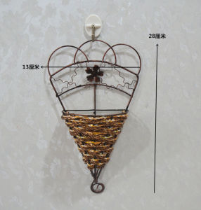 Hoa Quả Treo Tường Bằng Gỗ Baskets Iron Art Vật Liệu Dệt Tre Hoa Nhựa Trang Trí Nhà Cổ Điển Đồ Thủ Công Truyền Thống Trung Quốc