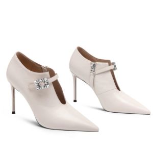 Fashionable High Heels Womens Ankle Boots Real Leather Diamond Decorated Pointed Toe Thin Heel Single Shoes for Autumn 2025