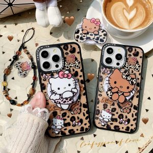 เคสโทรศัพท์มือถืออะคริลิกดูดซับแม่เหล็ก Kitty ลายเสือดาวสีน้ำตาล ดีไซน์น่ารัก สำหรับ iPhone 16 pro 17 15 14 pro 13 15 pro Max ป้องกันการตกหล่น