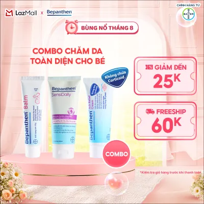 Combo Chăm Da Toàn Diện Cho Bé: 1 Kem Chống Hăm Bepanthen Balm (30G/Tuýp) + 1 Kem Giảm Ngứa Bepanthen Itch Relief Cream (20G/Tuýp) + 1 Kem Dưỡng Ẩm Hằng Ngày Bepanthen Sensidaily Tuýp (200G/Tuýp)