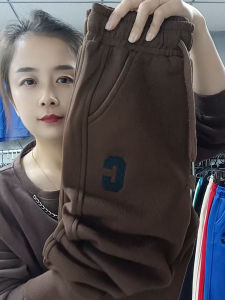 Quần Nỉ Dày Lót Lông Cừu Cạp Cao Cho Nữ Mùa Đông 2025 Quần Thể Thao Thường Ngày Ống Rộng Ống Rộng Quần Harem