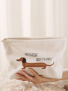 Sausage dog pattern printed corduroy makeup bag lightweight zipper makeup storage box multifunctional bag with lining