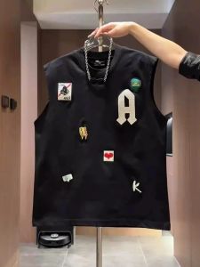 Áo Thun Nam Mùa Hè Không Tay Thêu Chữ Thời Trang Mỹ Cạp Chun Thể Thao Thường Ngày Đa Năng Áo Chui Đầu Cotton Thoáng Khí