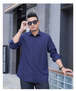 ﻿ 【L-10XL】175KG Can Wear Large Fat Oversize Big Plus Size Mens Solid Color Long Sleeve Shirt Spring Autumn Thin Hidden Placket Business Casual Loose Elastic Pure Color Professional Shirts