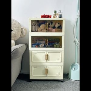 L70CM/55CM/45CM 5/6 Layers Foldable Storage Cabinet Multipurpose Double Storage Cabinet Foldable Stackable Storage Box 2 Doors Storage Box/Kitchen storage/Bookcase