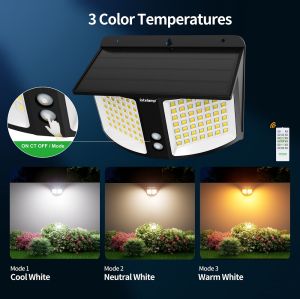 intelamp Outdoor Solar Light Security Flood Light Two Motion Sensors 3 Color Modes Wall Light for Porch Garden Yard Garage Fence