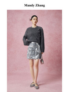 Elegant French Lazy Style Alpaca Grey Knit Sweater