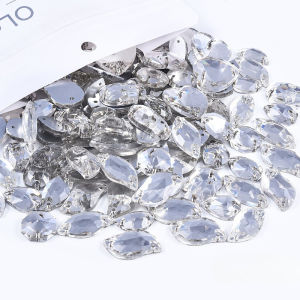 EQIANAO 20Pcs Mixed Size Sewn Rhinestones Mixed Shape Crystal AB Hand Sewn Flat Back Gemstones for Clothing Wedding Accessories
