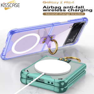 【Ring & Bracket】ISSCASE for Samsung Z Flip 4 Case Ring Bracket Transparent Wireless Charging Magsafe Case Hard Magsafe Phone Case
