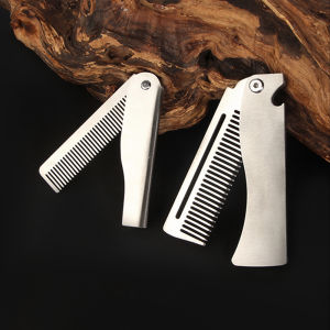 Men Retro Oil Head Comb Portable Folding Stainless Steel 201 Comb Hairdressing Styling Round Teeth Comb Texture Modeling Steel C