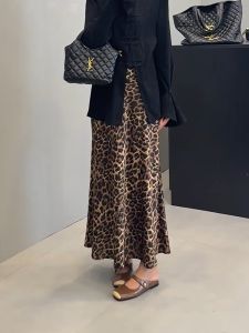 Retro Fashion High Waist Leopard Print Straight Midi Skirt Autumn New Loose Slim A-Line Skirt Draping Mid-Length Skirt
