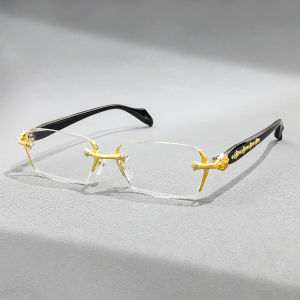 Kacamata baca ย้อนยุคสำหรับผู้ชายผู้หญิงการออกแบบที่ไม่มีขอบแว่นสายตายาวของผู้ชายแว่นตาสีฟ้าปิดกั้นแสง