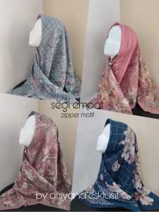 Segi Empat Zipper Motif Terbaru Hijab Instan Terhits Bergo Resleting kerudung Lasercut Voal Premium - Arsyana Esklusif