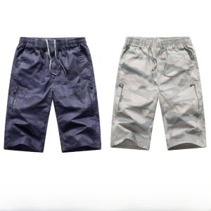 ROMON | Quần short nam cotton nguyên chất mùa hè mỏng rộng rãi nhiều túi quần dài đến giữa bắp chân thường ngày cỡ lớn quần dài tám điểm