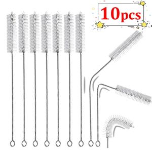 10pcs Stainless Steel Straw Flexible Cleaning Brush for Cleaning Straw Cleaner Teapot Reusable Soft Hair Long Handle Straw Cleaning Brush