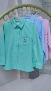 Blue Polo Formal Long Sleeve Polo Korean Style Pastel Color Plain White Graduation Formal Attire Collar Shirt for Kids Boys 2-14Y