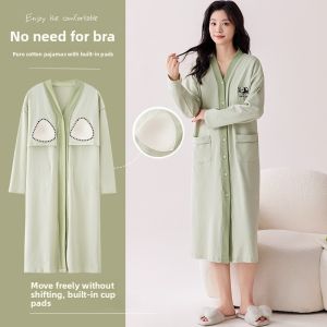 MiiOW | Pure Cotton Sleep Robe Womens Long Sleeve Home Clothes Breathable Summer Thin Knee-Length MiiOW Cat Person Sleepwear