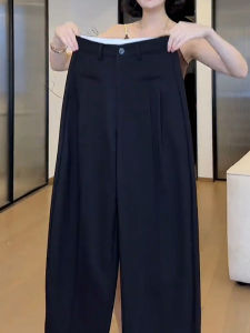 หลวม Fit กางเกงสูท ผู้หญิง Fall New Large Size Pear Shape Small Size หลวม Slim Straight Wide Leg กางเกง สไตล์เกาหลี High เอว