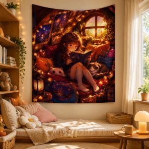 Vikama Kỳ Lân Nàng Tiên Anime Tấm Thảm Mơ Mộng Bầu Trời Cầu Vồng Treo Tường Trang Trí Nhà Polyester Không Dệt Có Thể Giặt Bằng Máy