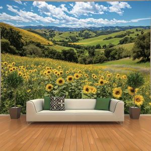 Phong Cách Tây Ban Nha Phong Cảnh Cánh Đồng Hoa Hướng Dương Tấm Thảm Hoa Nông Thôn Polyester Treo Tường Trang Trí Nền Cho Phòng Khách Phòng Ngủ