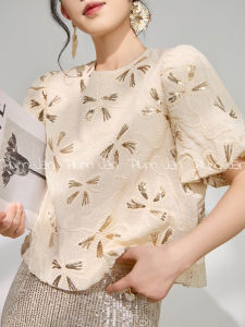 PlumJan | Elegant Short Sleeve Blouse Women Popular Puff Sleeve Shirt