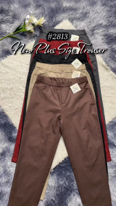 Fashion Trend Women’s Plus Size High Waist Trousers – Regular Fit Plain Pants with 2 Side Pockets | Minimalist Style High Quality Fabric *2813