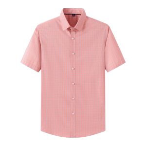 HENGYUANXIANG | Hengyuanxiang Mens Short Sleeve Shirt Summer Ice Silk Casual Fashionable City Style Plaid Pattern Sharp Collar No Ironing Required