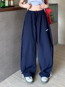 American Retro Wide Leg Casual Pants Women Loose Slimming Versatile Pants Spring 2025 Natural Waist Drawstring Polyester