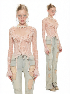Lazy Style Hazy Fitting Lace Edged Short Stretc Comfortable Figure Flattering Top