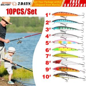 Mixed Colors Fishing Lure Set: 10pcs Minnow Popper Wobbler Crankbaits